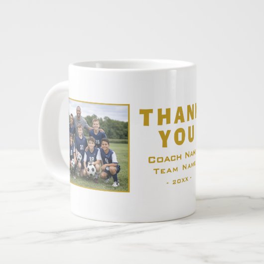 Fußballtrainer Danke Teamfoto Jumbo-Tasse (Vorderseite Links)