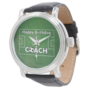 Fußballtrainer Geburtstag mit Grasfeld und Ball Armbanduhr