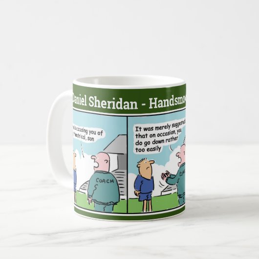 Fußballtrainer und Cartoon Strip Kaffeetasse (Vorderseite Links)