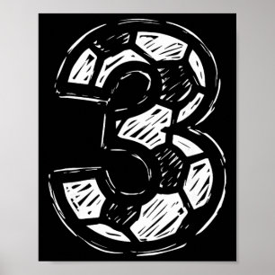 Fußballtrikot Nummer 3 Skizzierter Fußball Ll Stil Poster