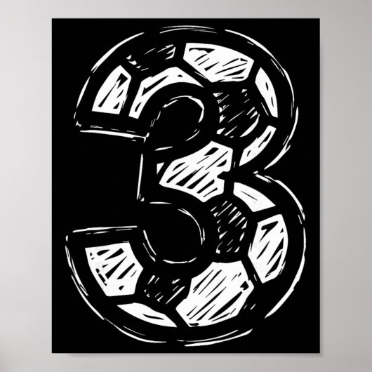 Fußballtrikot Nummer 3 Skizzierter Fußball Ll Stil Poster (Vorne)