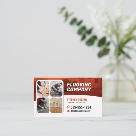 Fußbodenauftragnehmer Holzfußboden Orange Weiß Visitenkarte (Stehend Vorderseite)