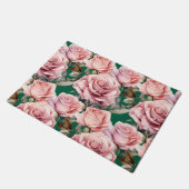 Fußbodenmatte - Rosa Rosen und Grün Fußmatte (Schrägansicht)