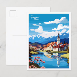 Füssen Deutschland vintage Reiseillustration Postkarte