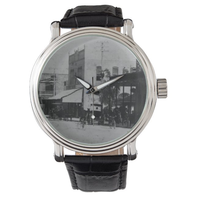 Fußgänger, Radfahrer und Pferdekutschen Armbanduhr (Vorderseite)