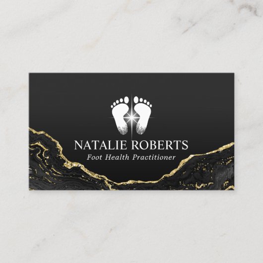 Fußmassage Therapie Moderner Schwarzer Gold Podiat Visitenkarte (Vorderseite)