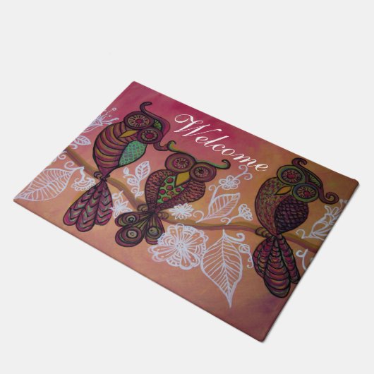 Fußmatte mit drei Eulen (Schrägansicht)