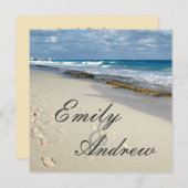 Fußspuren auf der Einladung zur Hochzeit am Strand (Vorne/Hinten)