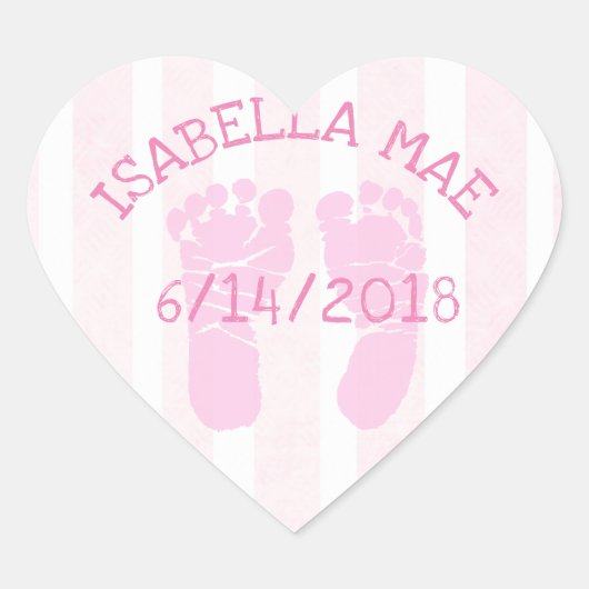 Fußspuren der Ankündigung von Pink Heart Baby Herz-Aufkleber (Vorderseite)