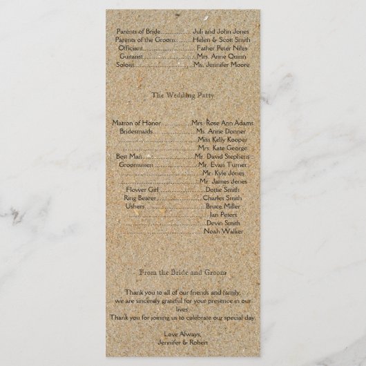 Fußspuren im Rahmen des Sand Wedding Program Programm (Rückseite)