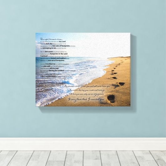 Fußspuren im Sand Gedicht 10x8 Leinwanddruck (Insitu (Holzboden))