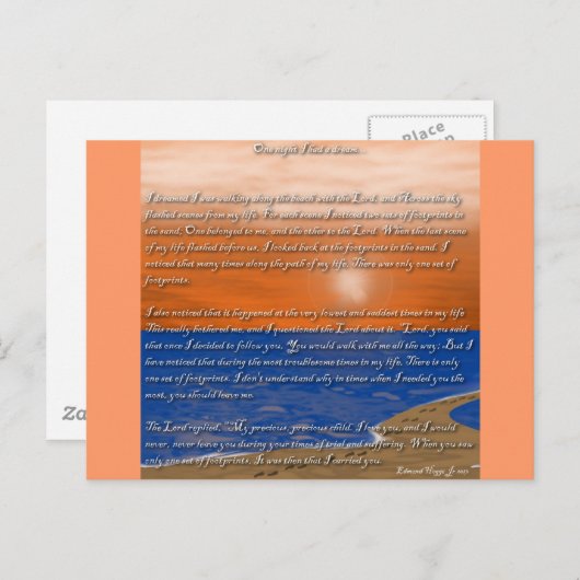 Fußspuren im Sandgedicht Postkarte (Vorne/Hinten)