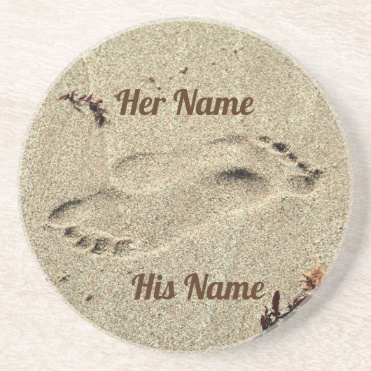 Fußspuren Kuss im Sandstrand Getränkeuntersetzer (Vorne)