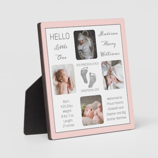 Fußspuren Mehrere Fotos Blush Birth Keepake Fotoplatte (Vorderseite)
