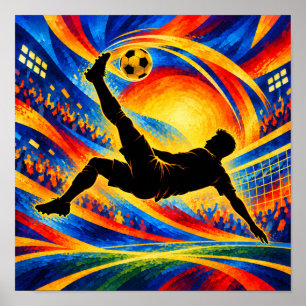 Fußtritt mit dem Fahrrad während eines Fußballspie Poster