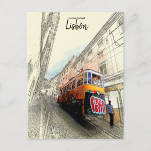 Fußweg zur Straßenbahn - Lissabon, Portugal Postkarte