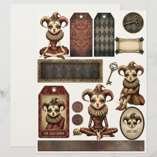 Fussy Cut Elements - Melancholy Harlequin Briefbogen (Vorne/Hinten)