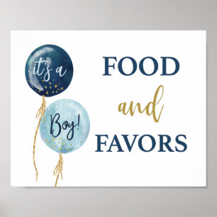 Futter und bevorzugt blaue Ballons Baby Duschjunge Poster