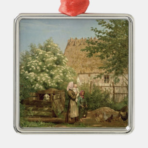 Füttern der Hühner Silbernes Ornament