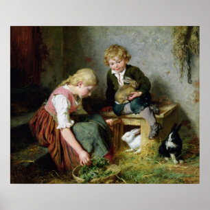 Füttern der Kaninchen Poster