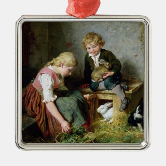 Füttern der Kaninchen Silbernes Ornament (Vorne)