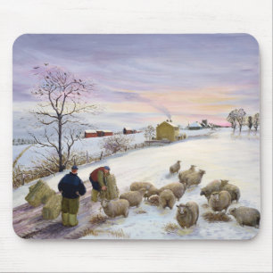 Füttern der Schafe im Winter Mousepad