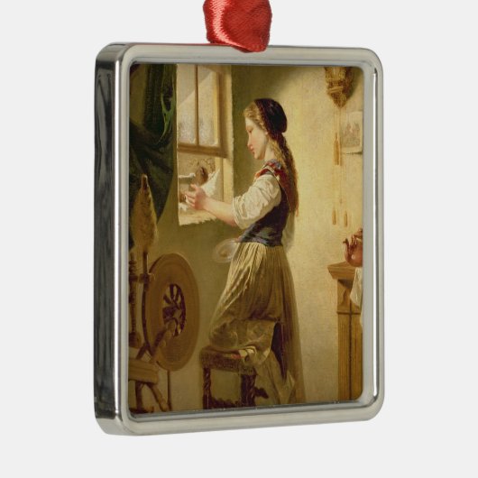 Füttern der Vögel im Winter Silbernes Ornament (Rechts)