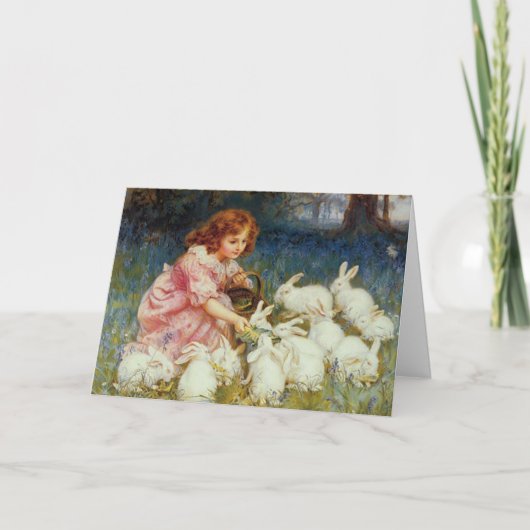 Fütternd Hasen Feiertagskarte (Vorderseite)