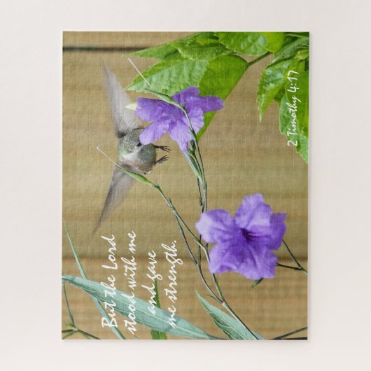 Fütternd Hummingbird w Verse ab 2 Timothy 4:17 Puzzle (Vertikal)
