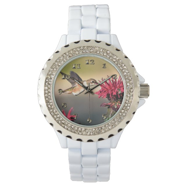 Fütternd Hummingvogel-Blume Armbanduhr (Vorderseite)