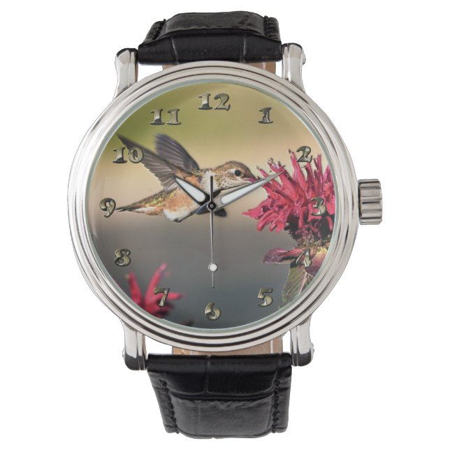 Fütternd Hummingvogel-Blume Armbanduhr (Vorderseite)