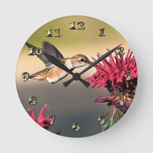 Fütternd Hummingvogel-Blume Runde Wanduhr (Vorderseite)