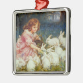 Fütternd Kaninchen Silbernes Ornament (Links)