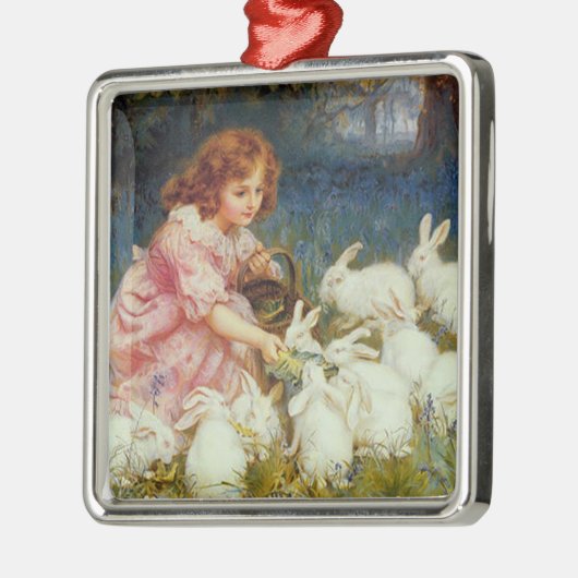 Fütternd Kaninchen Silbernes Ornament (Links)