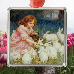 Fütternd Kaninchen Silbernes Ornament