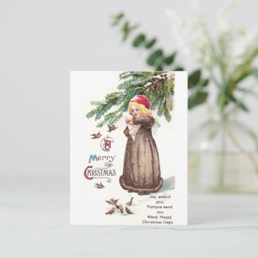 Fütternd Mädchen im Schnee Postkarte (Stehend Vorderseite)