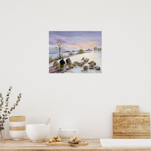 Fütternd Schafe im Winter Poster (Küche)