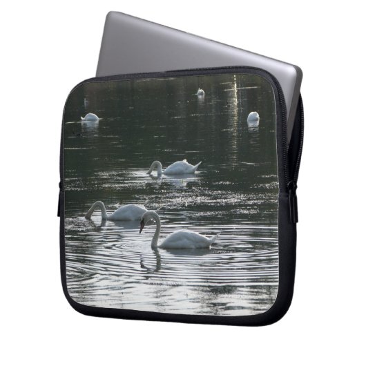 Fütternd Schwäne, Roath Park Lake, Cardiff Laptopschutzhülle (Vorderseite Links)