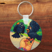 Fütternd Schwarzvögel von Hand im Park Cartoon Schlüsselanhänger (Vorderseite)