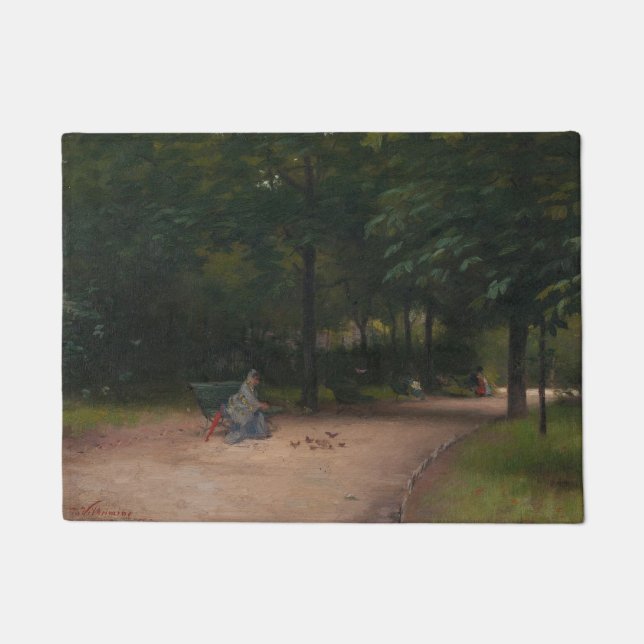 Fütternd Vögel im Park (von Paul Peel) Fußmatte (Vorderseite)