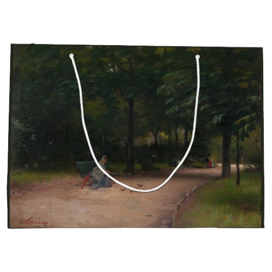 Fütternd Vögel im Park (von Paul Peel) Große Geschenktüte (Rückseite)