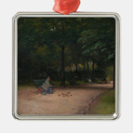 Fütternd Vögel im Park (von Paul Peel) Ornament Aus Metall