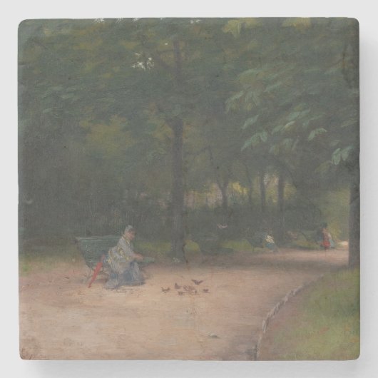 Fütternd Vögel im Park (von Paul Peel) Steinuntersetzer (Vorderseite)