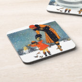 Fütternd Vögel im Schnee Getränkeuntersetzer (Linke Seite)