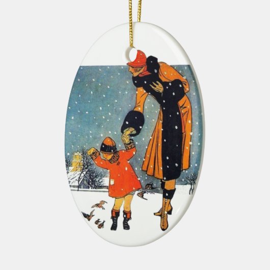 Fütternd Vögel im Schnee Keramikornament (Links)