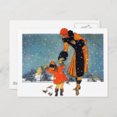Fütternd Vögel im Schnee Postkarte (Vorne/Hinten)