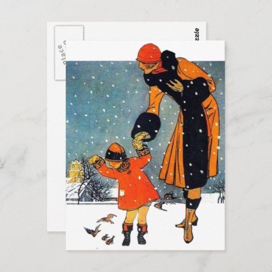Fütternd Vögel im Schnee Postkarte (Vorne/Hinten)
