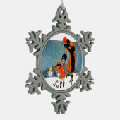 Fütternd Vögel im Schnee Schneeflocken Zinn-Ornament (Links)