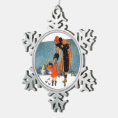 Fütternd Vögel im Schnee Schneeflocken Zinn-Ornament (Rechts)