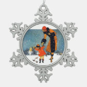 Fütternd Vögel im Schnee Schneeflocken Zinn-Ornament (Vorderseite)